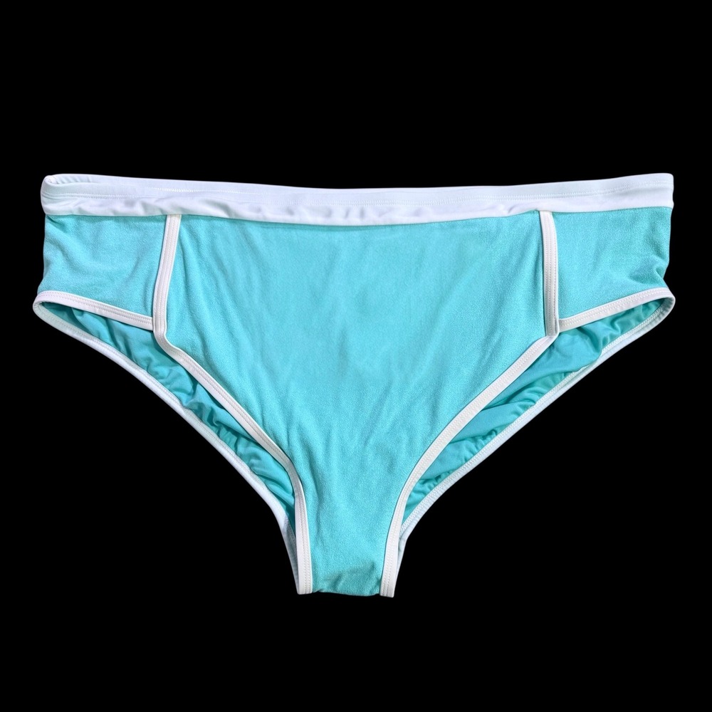 Kona Sol Women Plus Sz 3X Aqua Turquoise Terry Textured Bikini Bottom White New